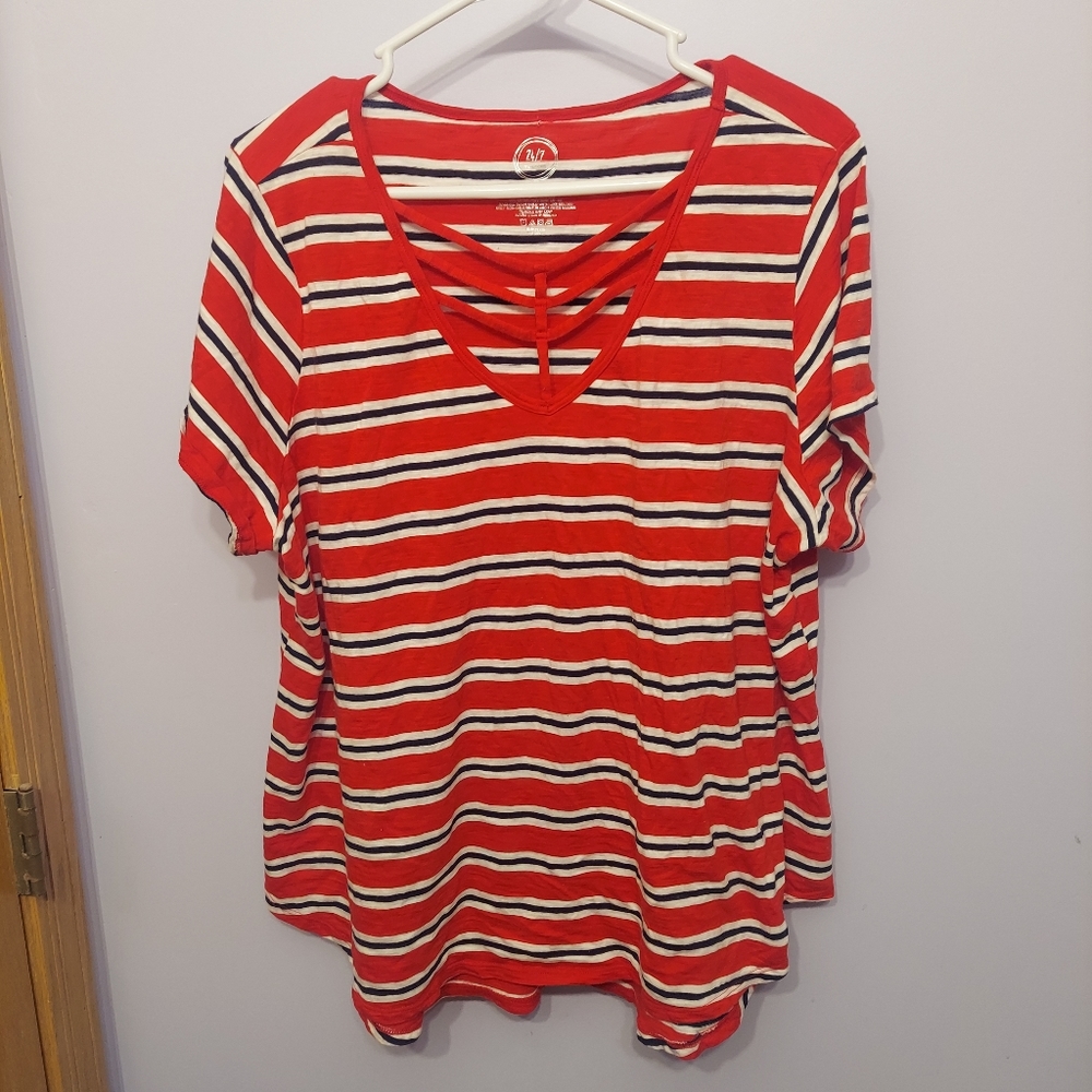 Maurices striped 2x criss-cross v neckline nautical colors plus size top - Picture 1 of 10